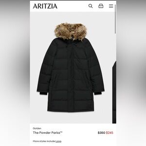 Aritzia The Powder Parka in Black with Faux Fur Hood